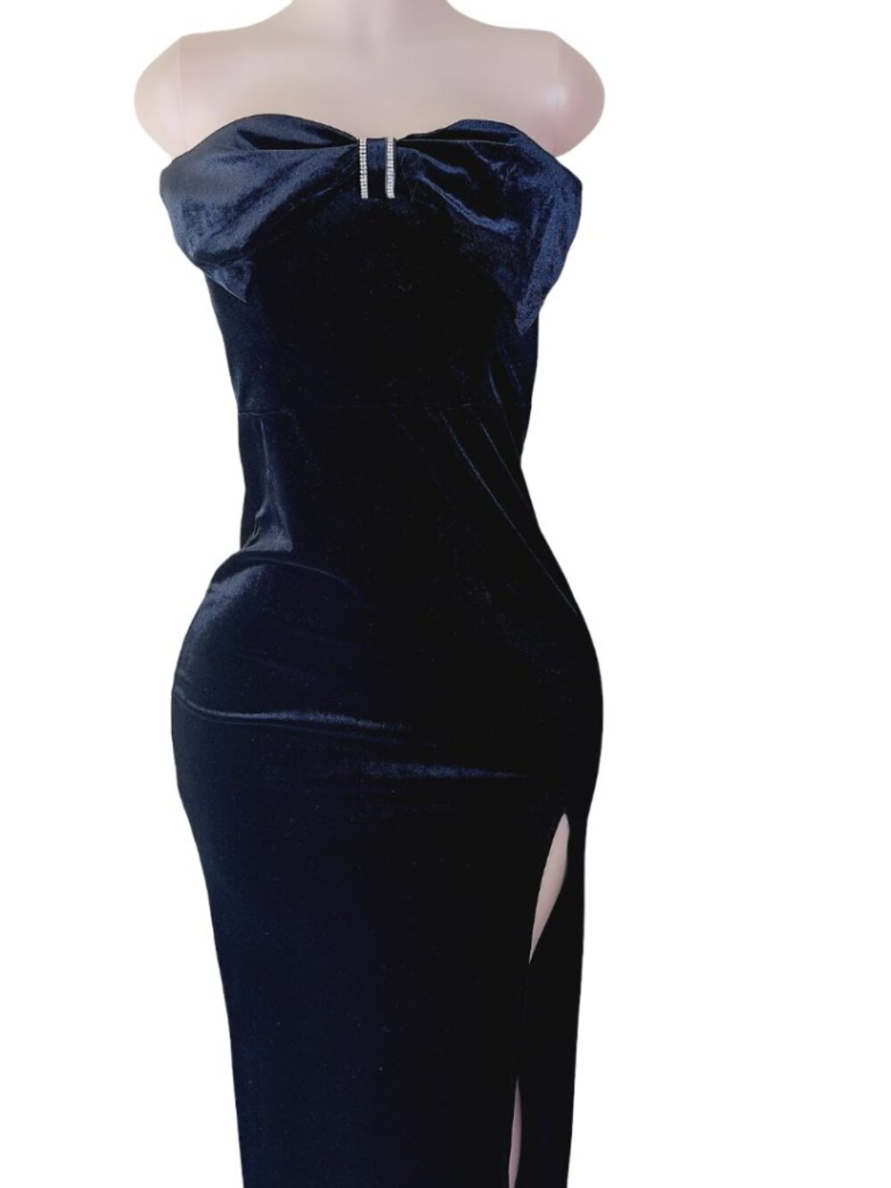 Pear Culture Women's Black Velvet Bow Side Slit Long Bodycon Dress Size 9/10
